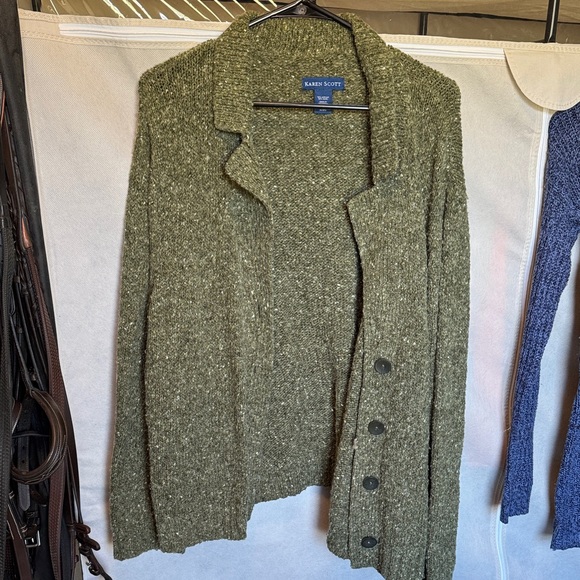 Karen Scott Women's Olive Cardigan Sweater - Picture 1 of 1